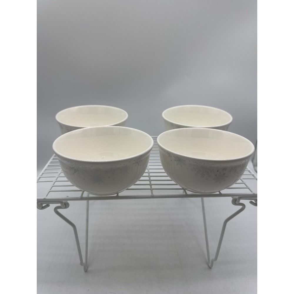 SET OF 4 Silver Snowflake Royal Norfolk Holiday Stoneware Soup Bowl 6" Christmas